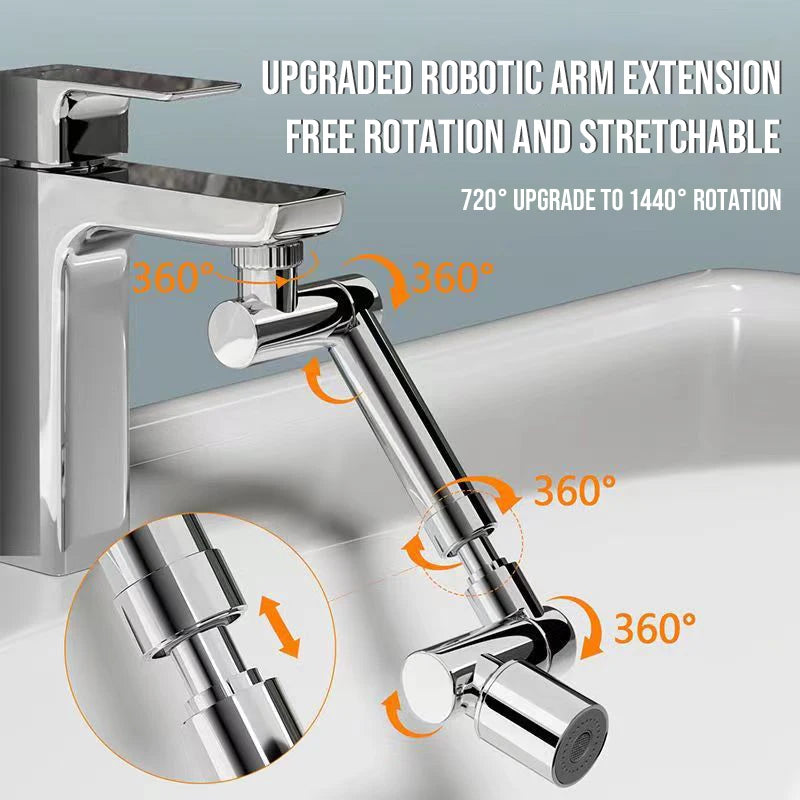 1440° Rotatable Scalable Metal Faucet Bathroom Tap Splash-proof Bubbler Kitchen Faucet Filter Nozzle Tap Saving Water Extender