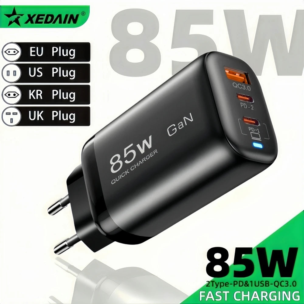 Real 85W GaN USB Type C Charger QC3.0 Quick Charge PPS PD 65W 30W Fast Charging For iPhone 15 14 Pro MacBook Laptop Ipad Samsung