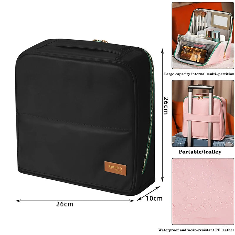 Large-capacity cosmetic bag, convenient and can be hung on a suitcase, travel makeup essential, vertical pencil case storage bag