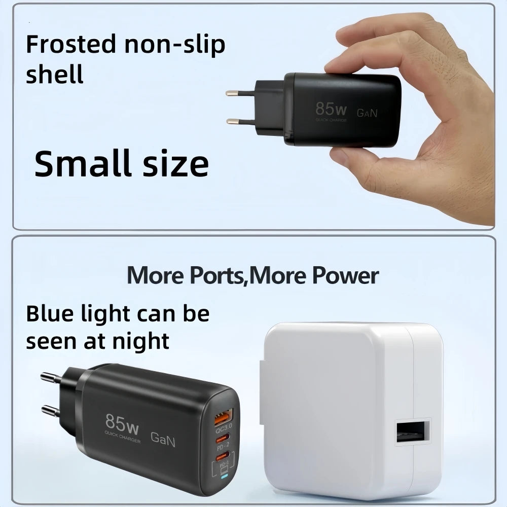 Real 85W GaN USB Type C Charger QC3.0 Quick Charge PPS PD 65W 30W Fast Charging For iPhone 15 14 Pro MacBook Laptop Ipad Samsung