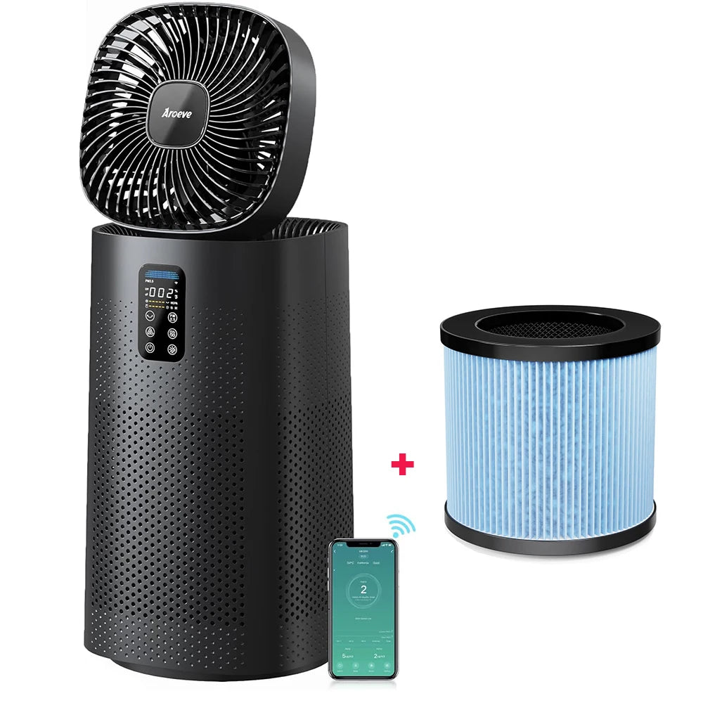 Aroeve Air Purifier Fan 1980 Sq.ft Washable Filter Smart App Wifi Control Quite Angle Adjustable Air 2-In-1 Circulator System