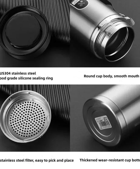 800ML-1L Stainless Steel Thermos Bottle 304 Tea Bottle Car Vacuum Bottle with LED Temperature Display Portable Drinking Cup