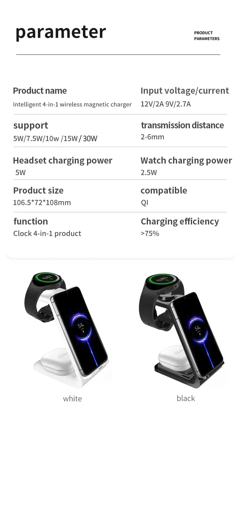 3 in 1 100W Travel Wireless Chargers For Samsung Galaxy S24/S23 Watch 7/6 Classic 5/4/3/2 Ultra Buds 3/2 Pro Plus Fast Charging