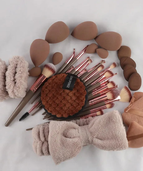 56-Piece Make up Brush Set (chocolate)- Full Face Cosmetics Kit , Eyeshadow Blending Brushes & Beauty Sponge  make up brushes