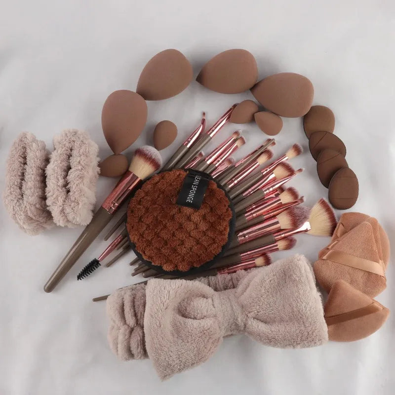56-Piece Make up Brush Set (chocolate)- Full Face Cosmetics Kit , Eyeshadow Blending Brushes & Beauty Sponge  make up brushes
