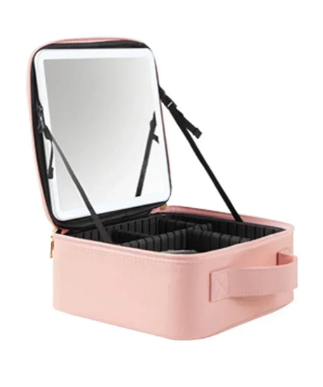 New LED Lighted Cosmetic Case With Mirror PU Leather Portable Travel Makeup Storage Bags Waterproof Travel Makeup Bag