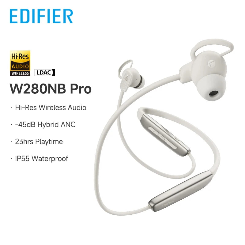 Edifier W280NB Pro Wireless Noise Cancelling Neckband Headphones Bluetooth V5.4 Hi-Res LDAC Sport Earphones IP55 Waterproof