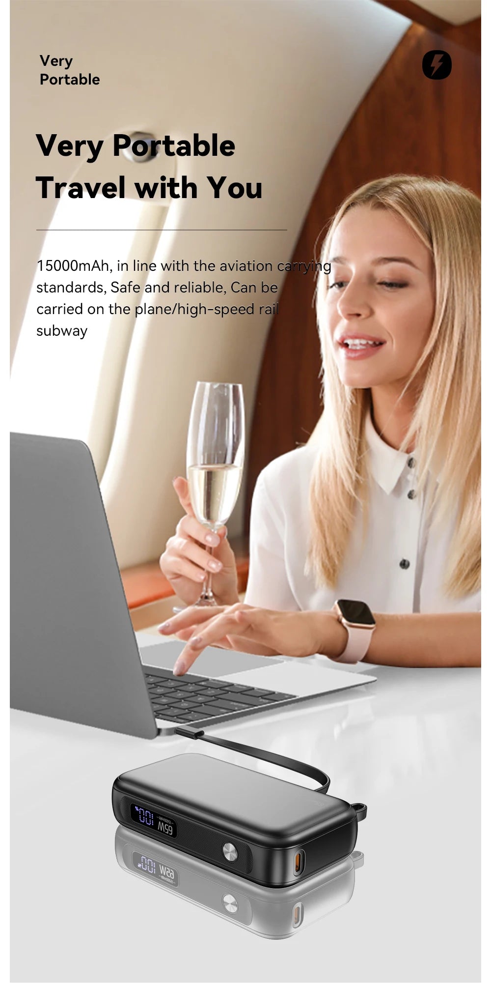 Essager Power Bank Portable 15000mAh in With USB C Cable External Spare Battery Pack for iPhone iPad Macbook 65W Fast Charger