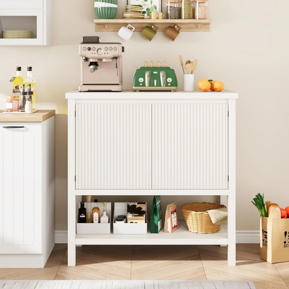 Coffee Bar Cabinet Storage Cabinet with 2 Wave Panel Doors Entryway Table with Storage Shelf Buffet Sideboard for Kitchen Hallwa