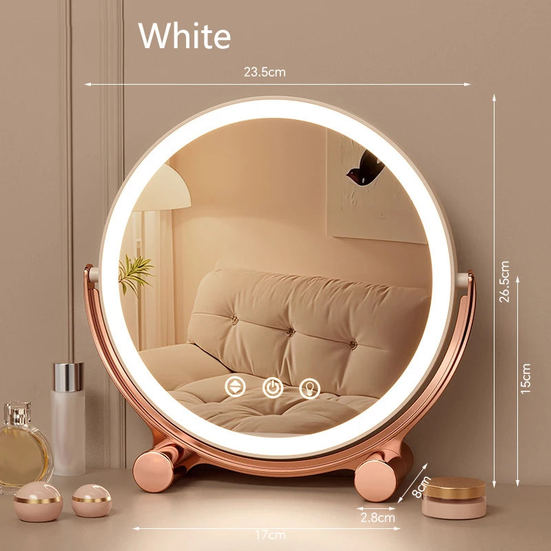 Desktop LED Makeup Mirror Three Color Light Household Bedroom Vanity Mirror Intelligent Control Cosmetic Mirrors Type-c Charging