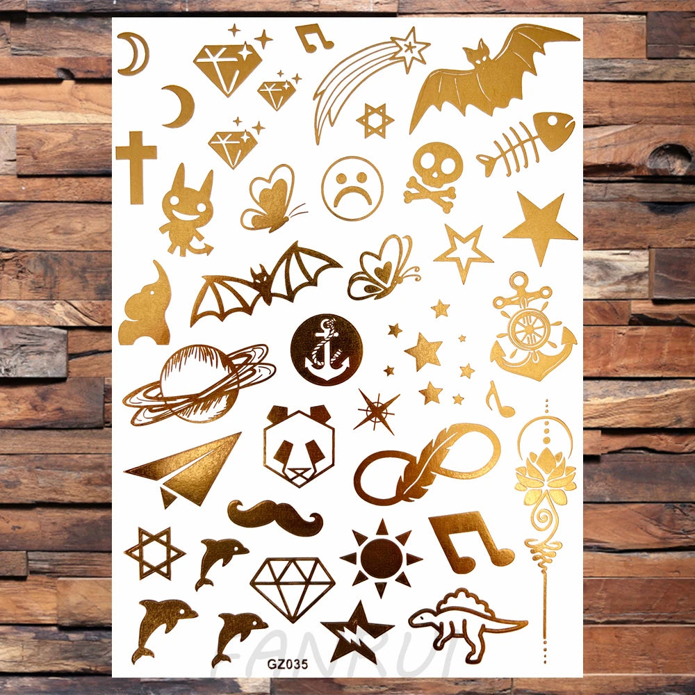 Sexy Sun Moon Star Temporary Tattoo Women Party Body Arm Art Fake Flash Tatoos Gold Metallic Tattoo Stickers Girl Bracelet Wrist