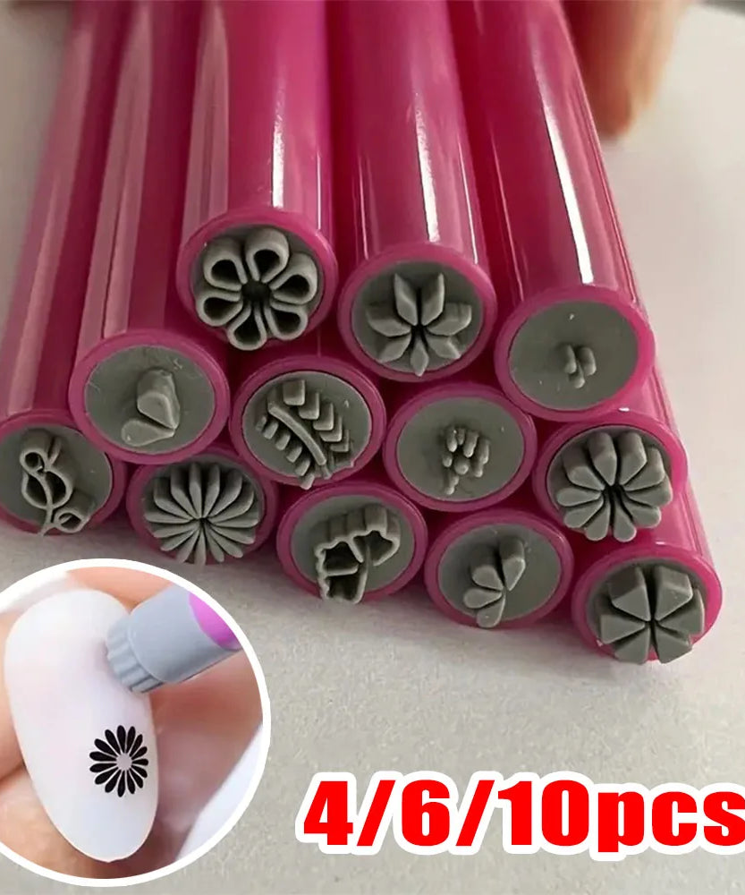 4/6/10Pcs Set Nail Art Stamp Pen DIY Floral Butterfly Nail Graffiti Nail Dotting Tools Polishing Painting Drawing Manicure Tools