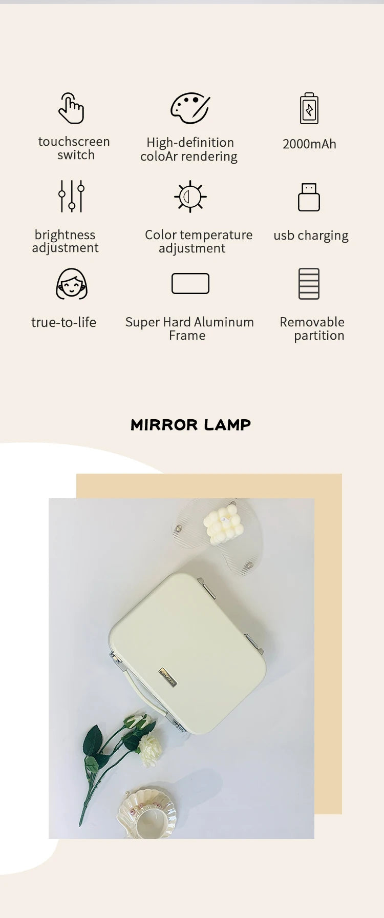 Portable Makeup Organizer Box with LED Light & Mirror – Travel-Friendly Cosmetic Train Case for Brushes box