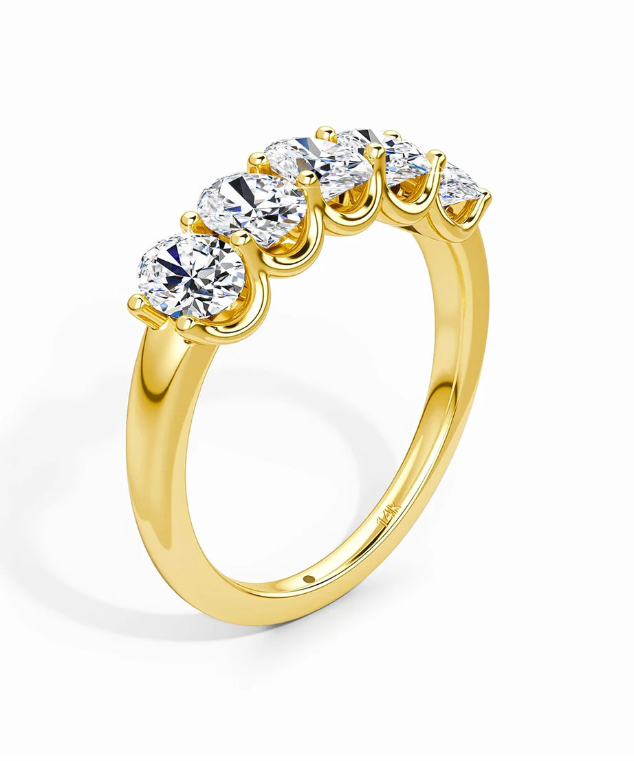 Oval 14K Yellow Gold Engagement Ring GRA Certified Moissanite Row Band 5 Stone 1.5ctw 100% Authentic for Women Wedding Jewelry