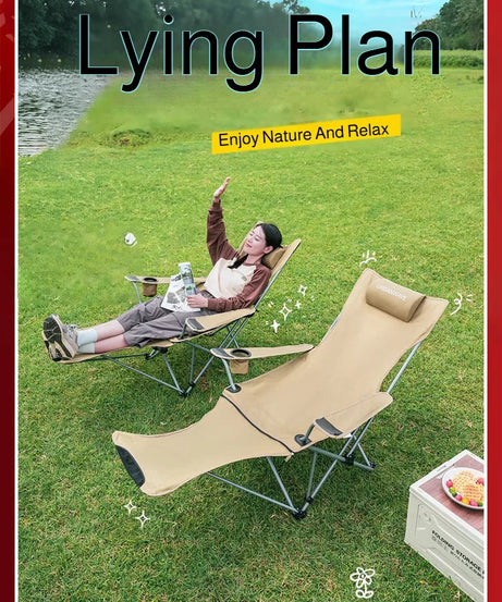 Portable Folding Chair Folding Recliner Curved Headrest Comfort Experience Easy Storage Lunch Foldable Recliner With Leg Rests