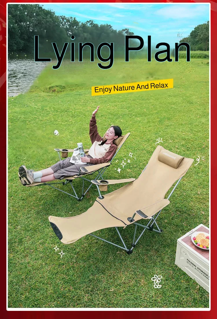 Portable Folding Chair Folding Recliner Curved Headrest Comfort Experience Easy Storage Lunch Foldable Recliner With Leg Rests