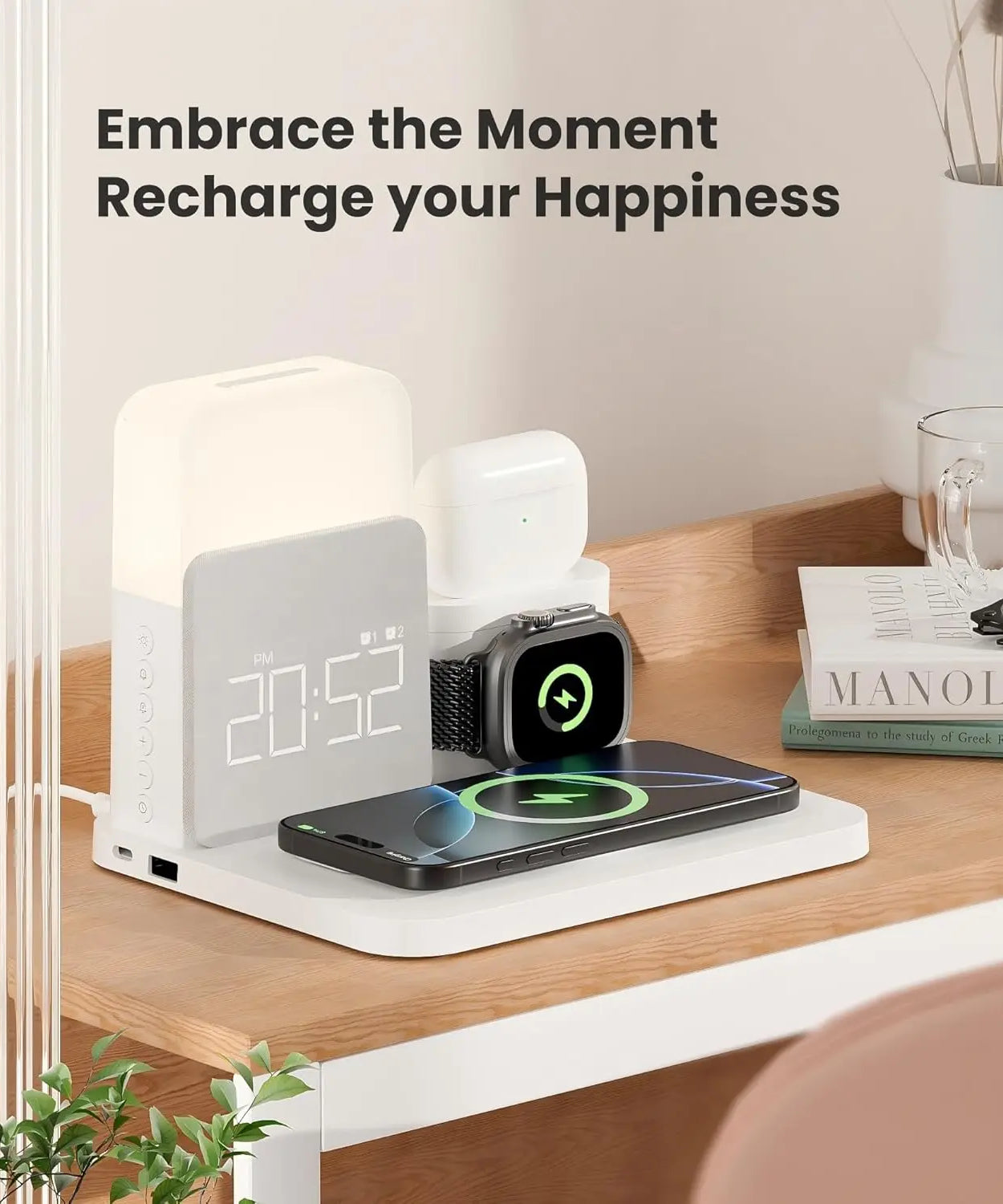 7-in-1 MagSafe Alarm Clock Charger-Wireless Station for iPhone 12-16/Samsung/Xiaomi/Huawei/Apple Watch/AirPods with Night Light