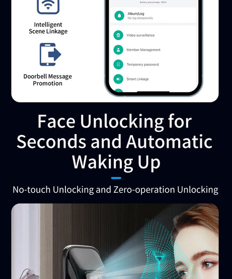 3D Real-time Intercom Face Recognition Digital Door Lock With Camera FIngerprint Password Unlock Keyless Electronic Door Lock