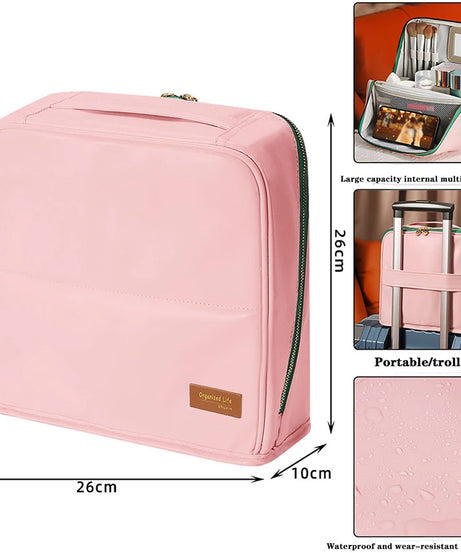 Large-capacity cosmetic bag, convenient and can be hung on a suitcase, travel makeup essential, vertical pencil case storage bag
