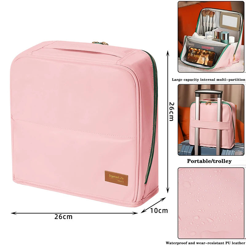 Large-capacity cosmetic bag, convenient and can be hung on a suitcase, travel makeup essential, vertical pencil case storage bag