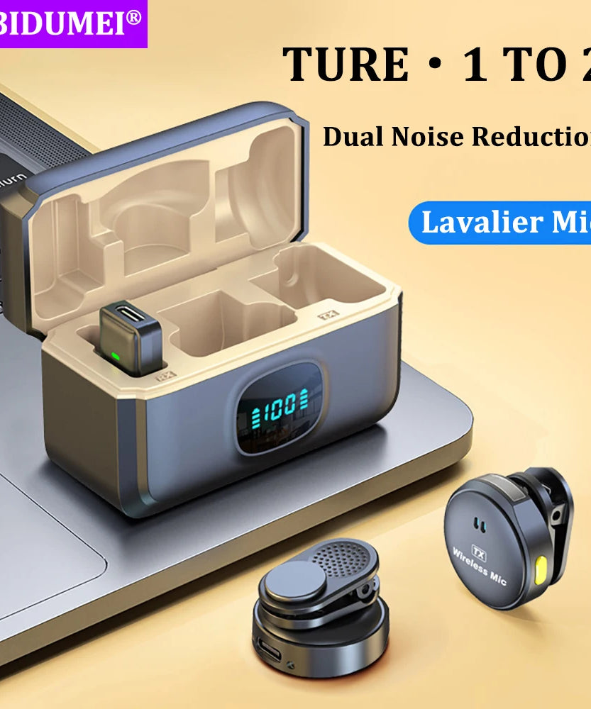 Lavalier Microphone 2.4GHz Wireless Microphone Magnetic Suction Microphone With Charging Case For Video Recording Plug and Play