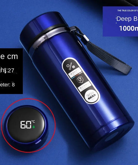 800ML-1L Stainless Steel Thermos Bottle 304 Tea Bottle Car Vacuum Bottle with LED Temperature Display Portable Drinking Cup