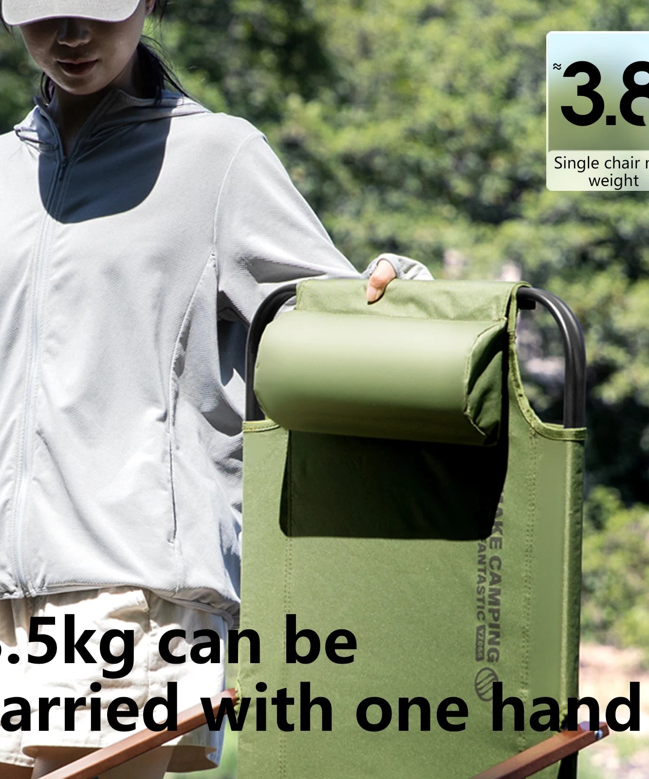 BSWOLF Camping Folding Chair Adjustable Armrest Portable Relaxing Chair With Detachable Pillow for Beach Travel Hiking