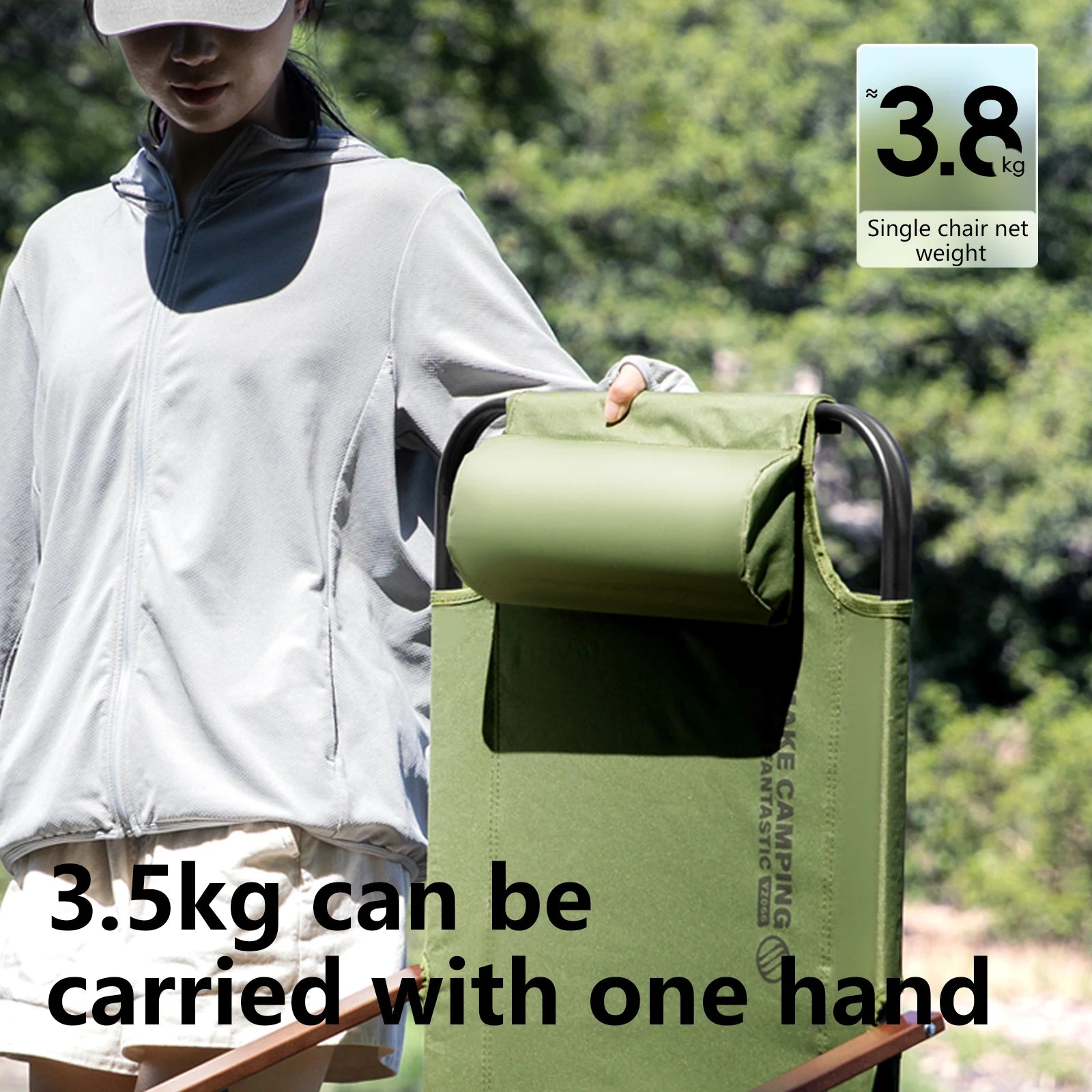 BSWOLF Camping Folding Chair Adjustable Armrest Portable Relaxing Chair With Detachable Pillow for Beach Travel Hiking