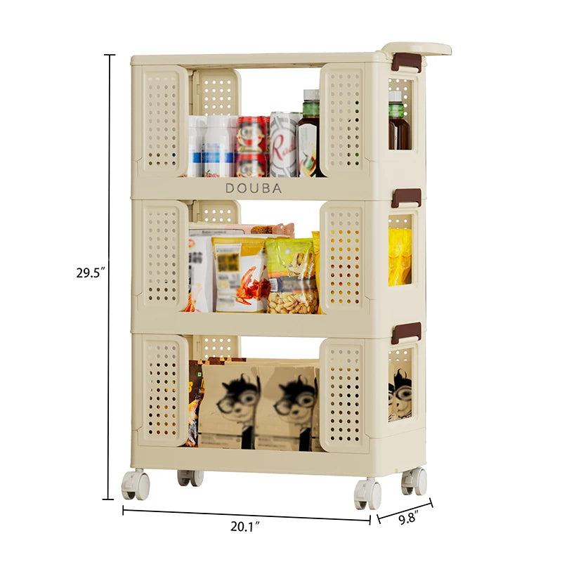 3-Tier Storage Cart, Utility Rolling Storage Organizer,Mobile Shelving Cart with Lockable Wheels for Bathroom,Living Room