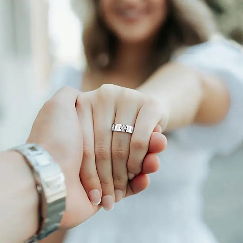 Ehhai Certified Moissanite Four-leaf Clover Wide Rings for Women Men 925 Sterling Silver Flower Bands Wedding Fine Jewelry Gifts