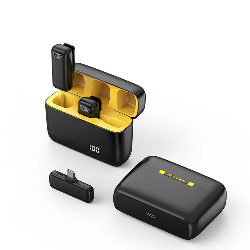 Wireless Lavalier Microphone with Charging Case Windproof Fleece Suitable for Phones Laptop Devices with Noise canceling MIC