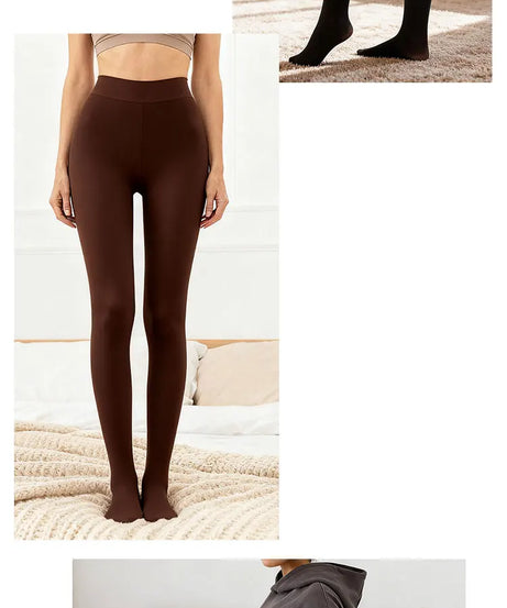 New Women Fleece Lined Black Tights Sheer Fake Translucent Warm Winter Pantyhose Leggings Outfit Thick Tights Invisible Crotch