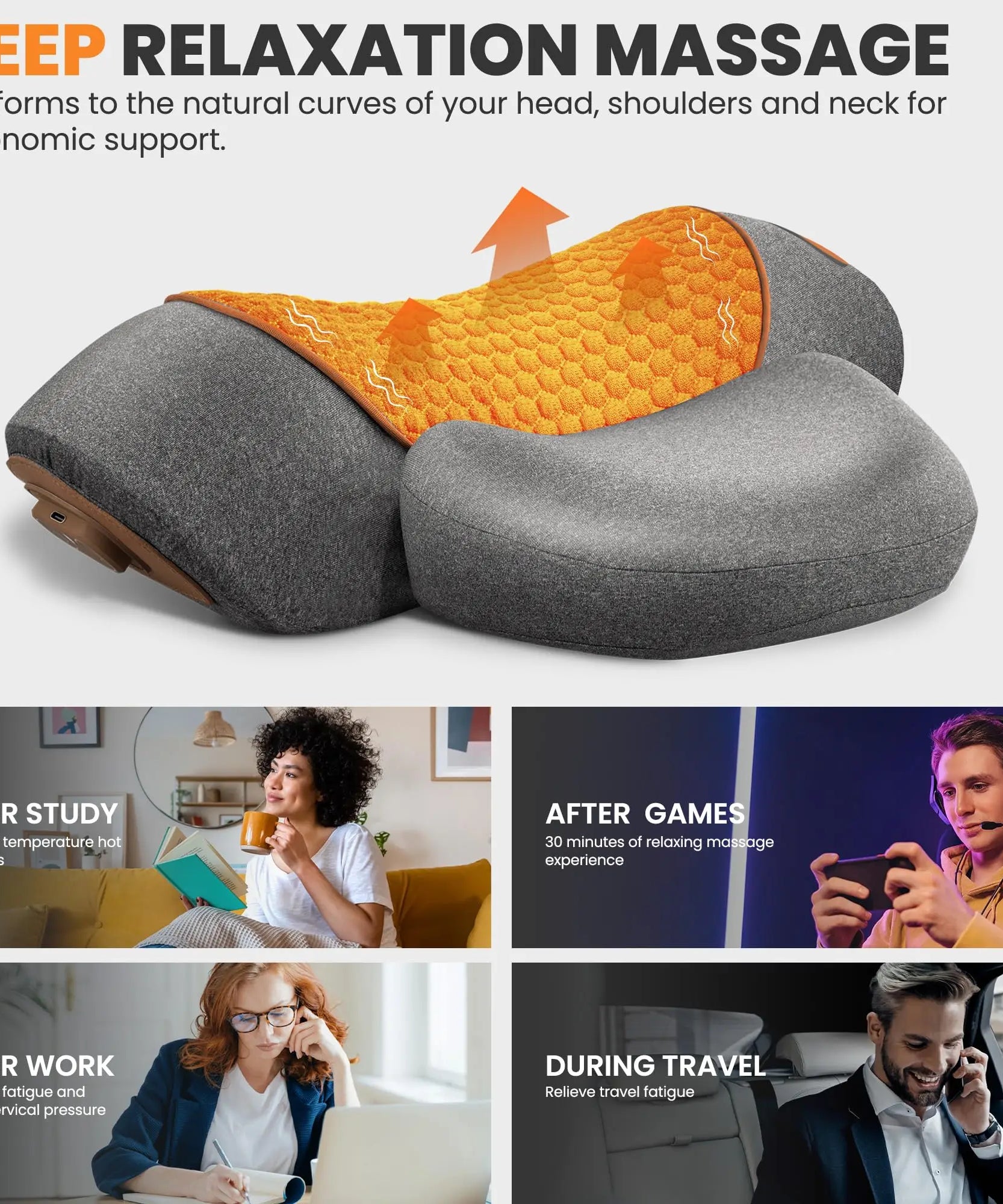 Electric Neck Massager Cervical Pillow Hot Compress Neck Stretch Heating Vibration Neck Shoulder Massage Pillow Back Traction