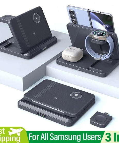 3 in 1 Wireless Charger Stand For Samsung Z Fold Zflip5 S24 S23 Ultra Galaxy Watch 6 5 Buds2 Foldable Fast Charging Dock Station