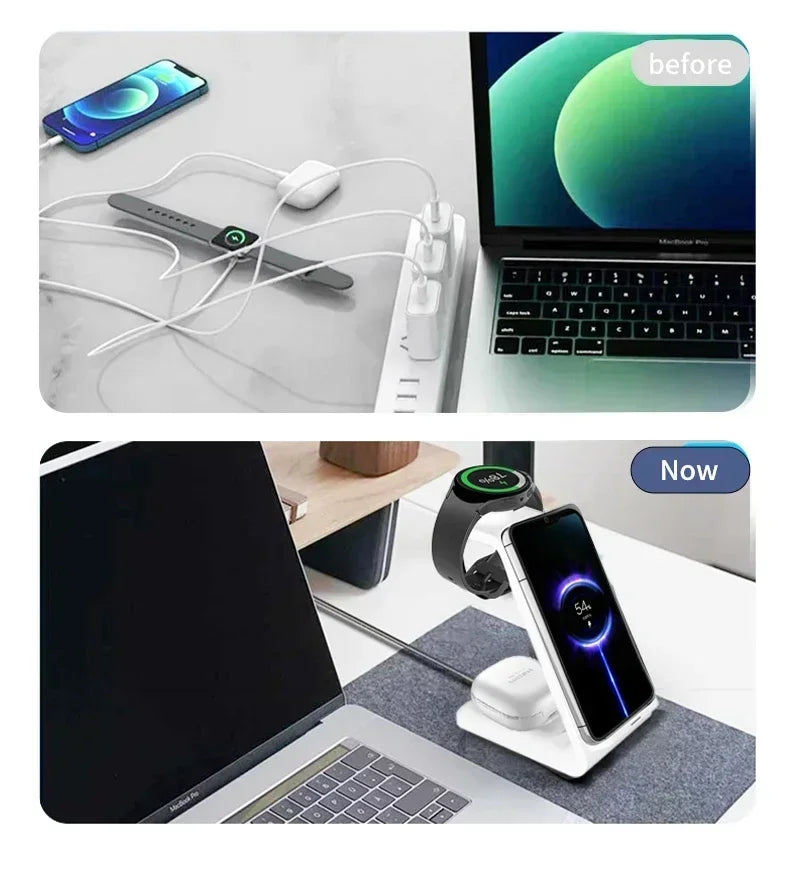 3 in 1 100W Travel Wireless Chargers For Samsung Galaxy S24/S23 Watch 7/6 Classic 5/4/3/2 Ultra Buds 3/2 Pro Plus Fast Charging