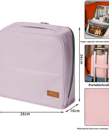 Large-capacity cosmetic bag, convenient and can be hung on a suitcase, travel makeup essential, vertical pencil case storage bag