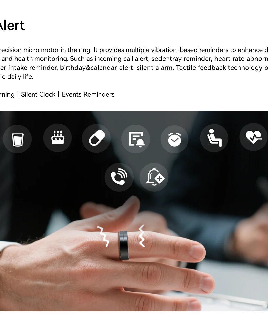 Ceramic Smart Ring with Vibrate Alerts Calls Alarm Notification Vibration, Health and Sleep Monitor 5ATM Waterproof Ring for Men