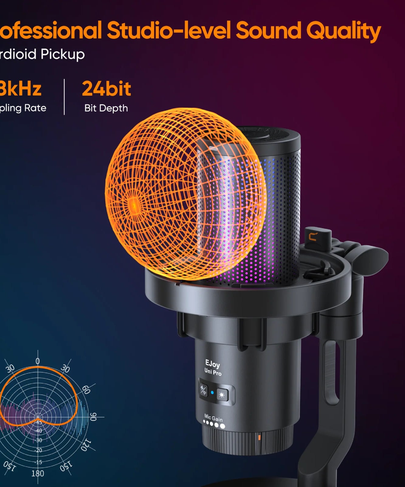 COMICA Uni Pro Wireless USB Gaming Microphone for PC Laptop Smartphone Noise Cancellation Condenser Mic with RGB Lights