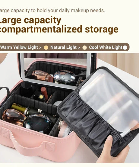 New LED Lighted Cosmetic Case With Mirror PU Leather Portable Travel Makeup Storage Bags Waterproof Travel Makeup Bag