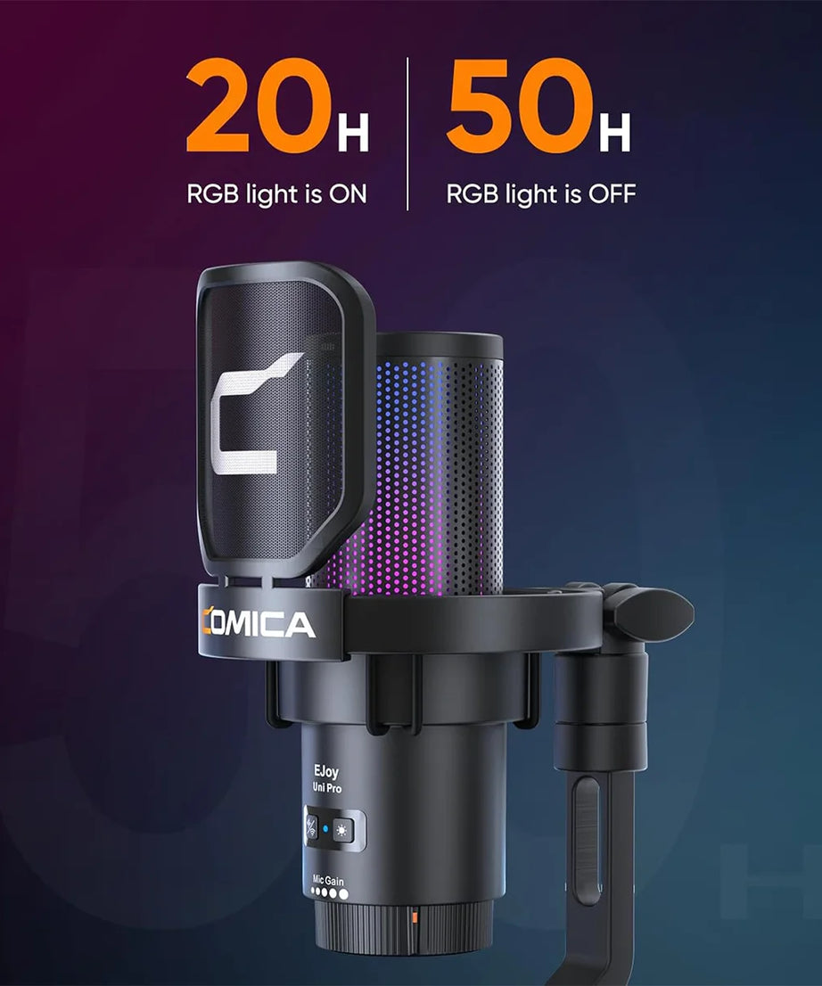 COMICA Uni Pro Wireless USB Gaming Microphone for PC Laptop Smartphone Noise Cancellation Condenser Mic with RGB Lights
