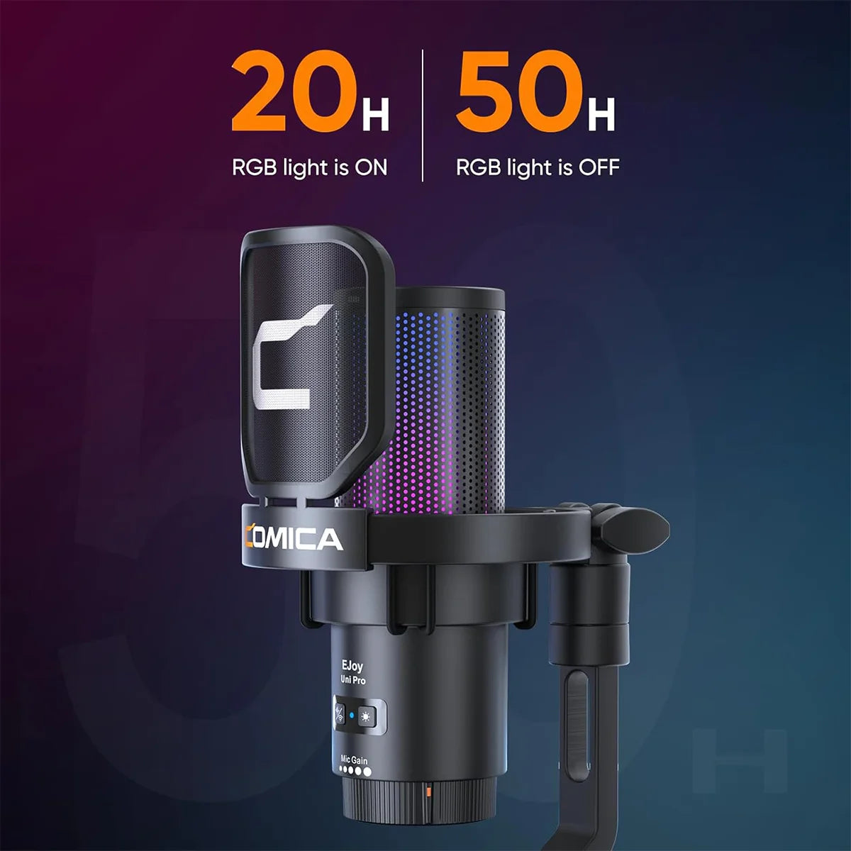 COMICA Uni Pro Wireless USB Gaming Microphone for PC Laptop Smartphone Noise Cancellation Condenser Mic with RGB Lights