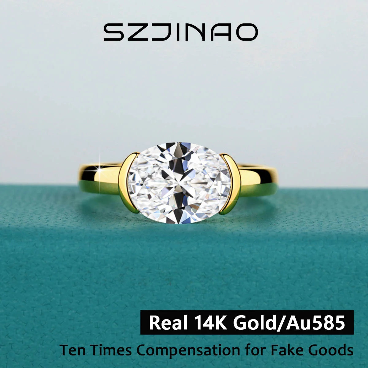 14K Gold Certified Oval Cut Moissanite Ring for Women Lab Created Diamond Engagement Wedding Yuan Bao Ring Jewelry Classic