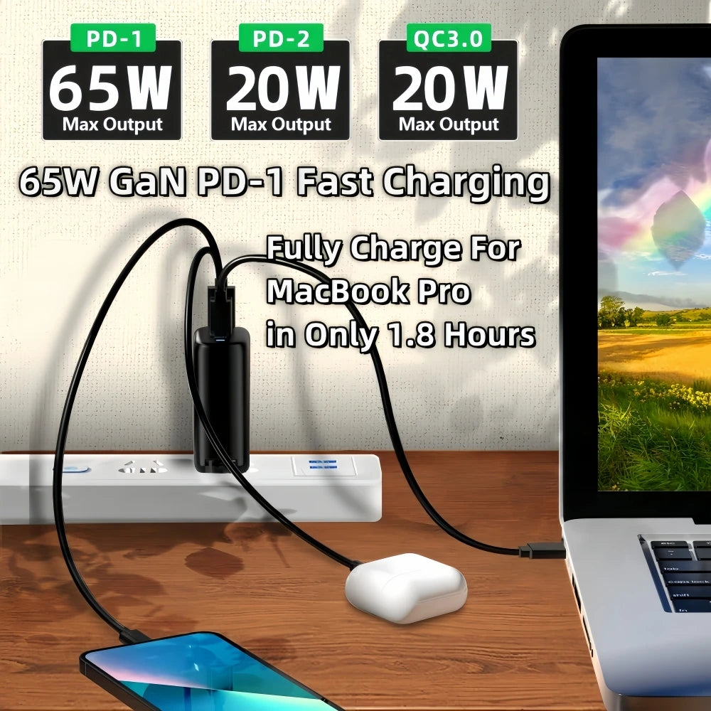 Real 85W GaN USB Type C Charger QC3.0 Quick Charge PPS PD 65W 30W Fast Charging For iPhone 15 14 Pro MacBook Laptop Ipad Samsung