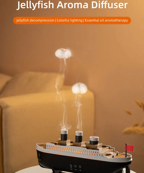 250ml Titanic Ship Model Decoration Air Humidifier Essential Oil Diffuser Jellyfish Smoke Ring Spray Aroma Diffuser For Home