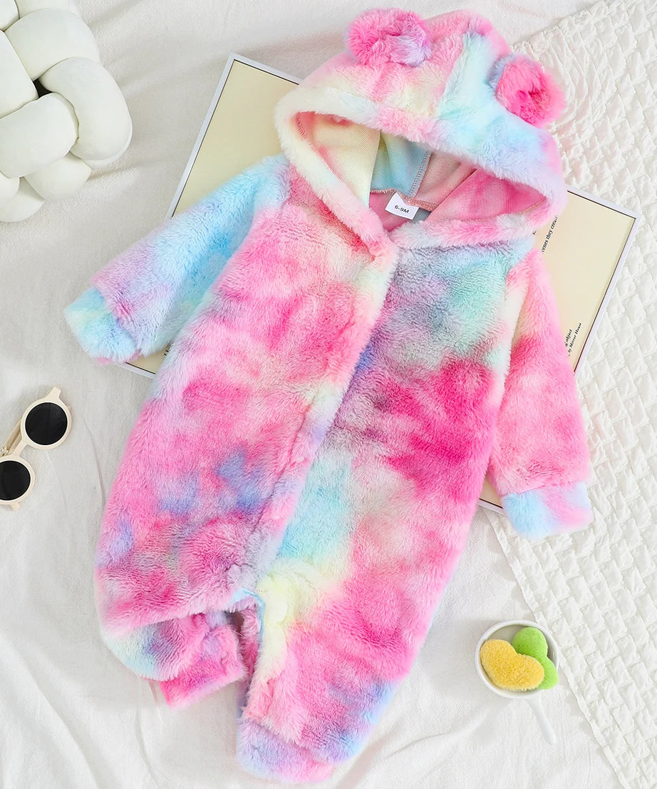 Baby Boys and Girls Plaid Romper Hooded Long Sleeved Plush Jumpsuit Winter Warm Bodysuit Clothes for 3-24 Months Toddler Boy