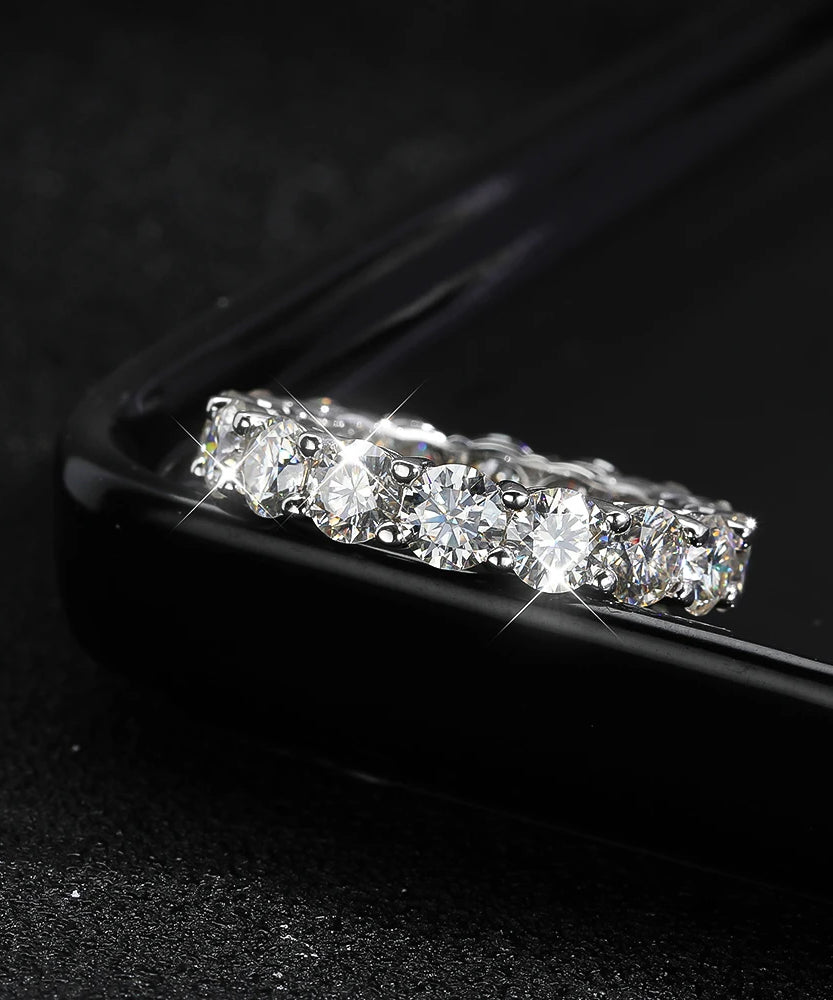 FEOBUR 7ct 5mm D Color Moissanite Ring with Certificate Women S925 Sterling Silver Full Diamond Wedding Eternity Band Jewelry