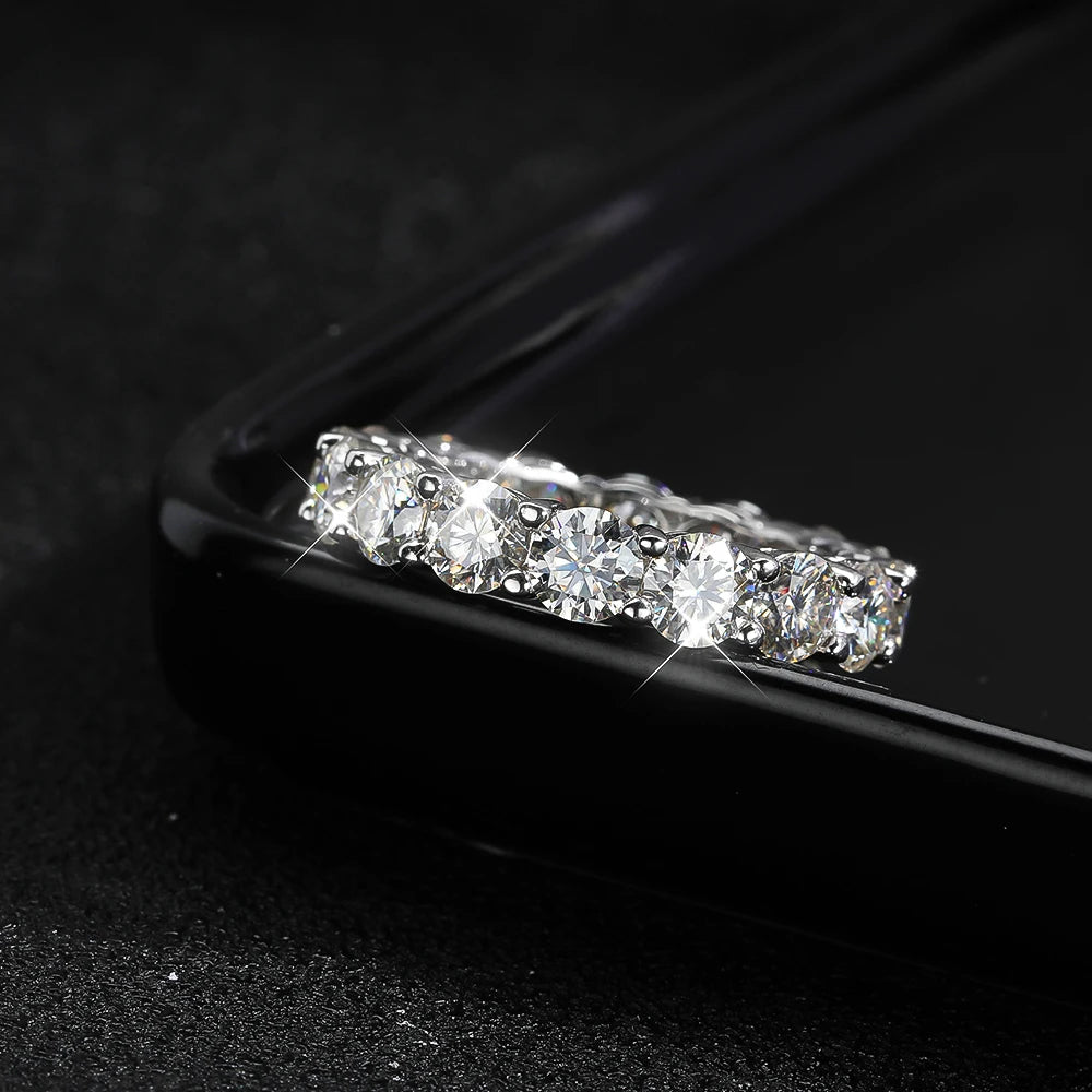 FEOBUR 7ct 5mm D Color Moissanite Ring with Certificate Women S925 Sterling Silver Full Diamond Wedding Eternity Band Jewelry