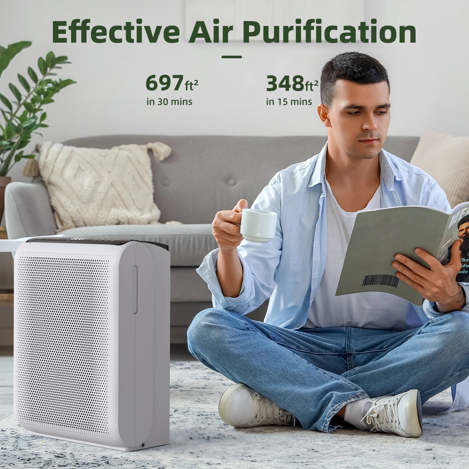 AROEVE Air Purifier 1504 Sq.Ft Touch Control Smart Timer 3 Speed , Washable Filters, for Pet Dander, Pollen, Smoke Bedroom, MK07