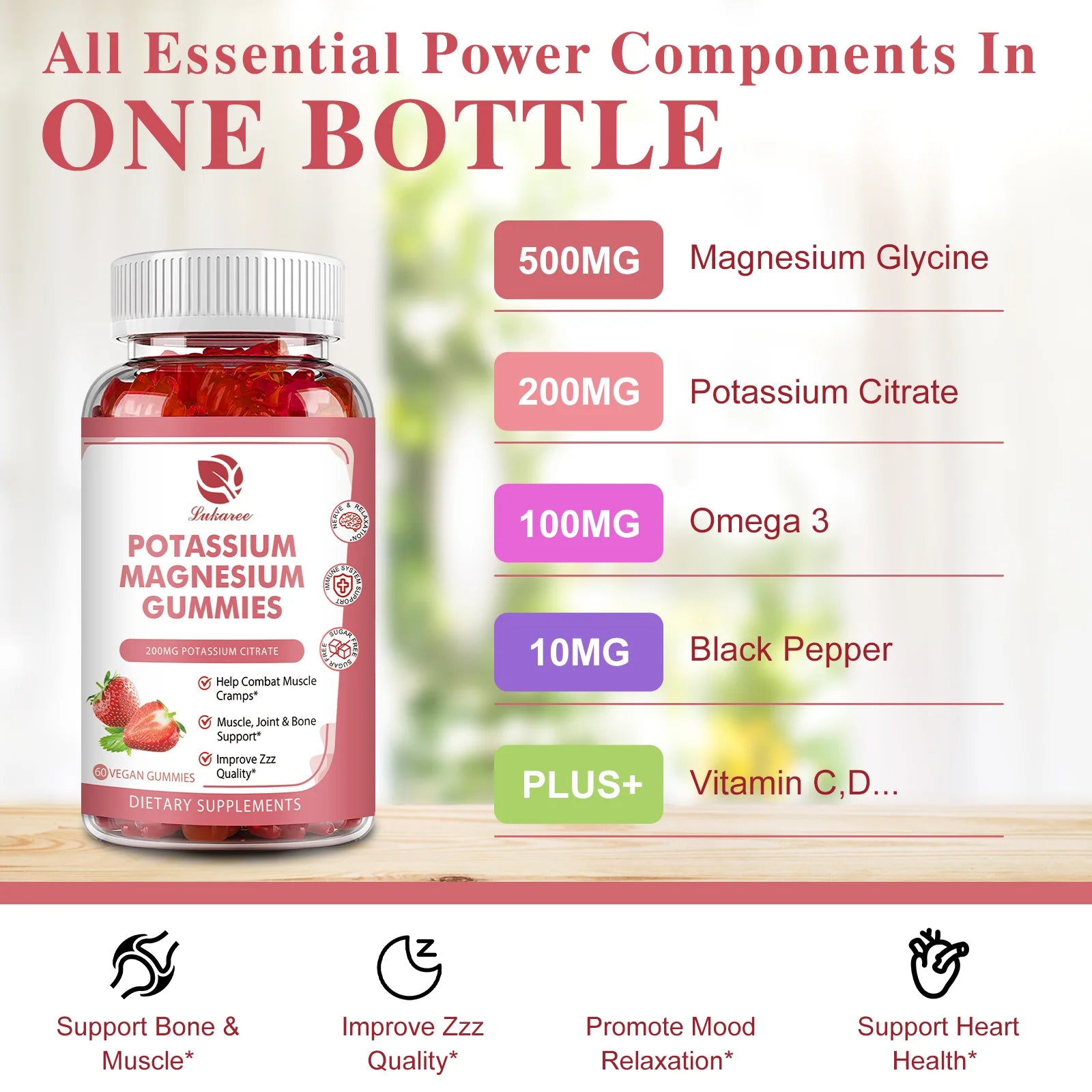 LUKAREE 200mg Potassium Magnesium Gummies Magnesium Potassium Supplements for Sleep, Relaxation, Sedation, Muscle Support