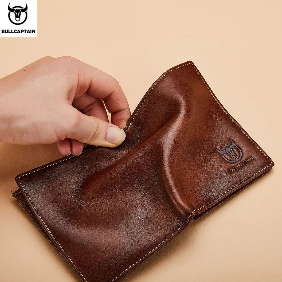 BULLCAPTAIN New 100% Leather Men's Wallet High Quality Product Leather Men's Wallet Multifunctional Card Slot Short Wallet QB017